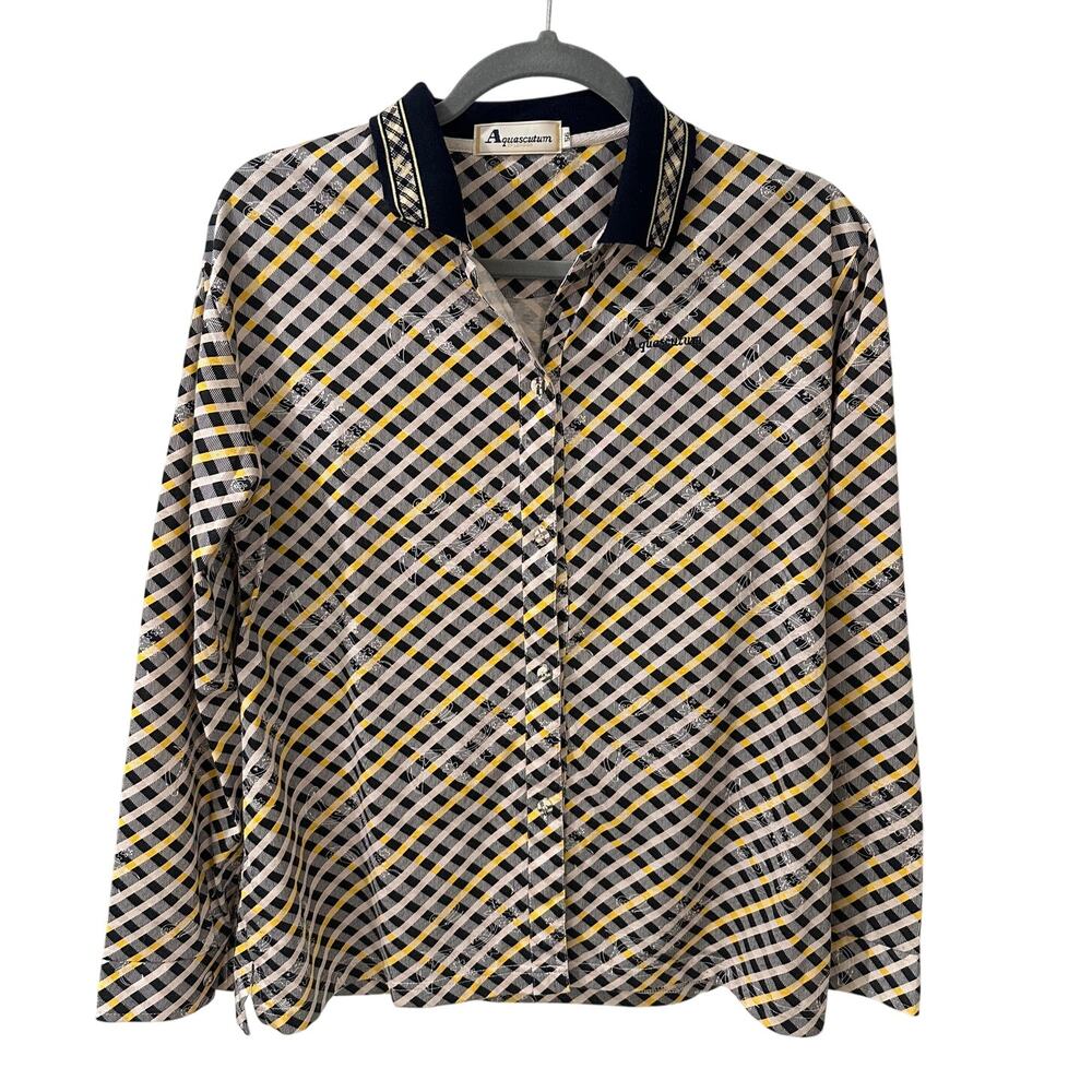 Aquascutum London Mens Size Large Club Check LS Polo Shirt (56)
